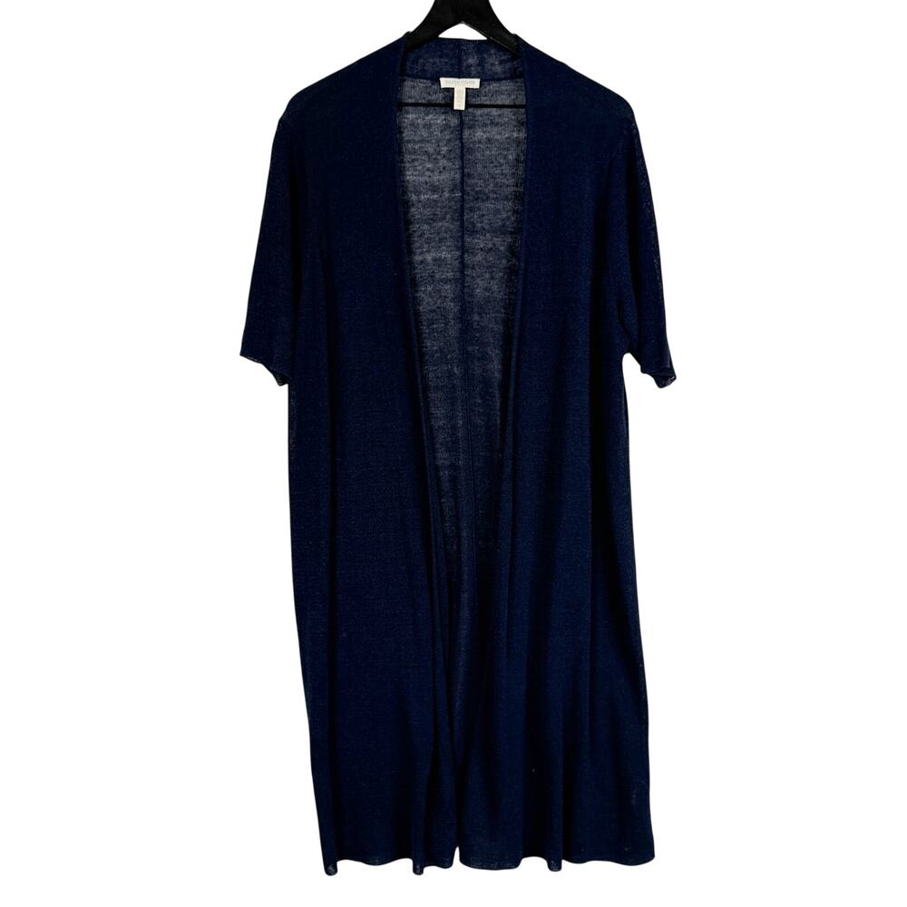 Eileen Fisher Linen Nylon Knit Long Cardigan Sweater Navy Blue - Plus 1X